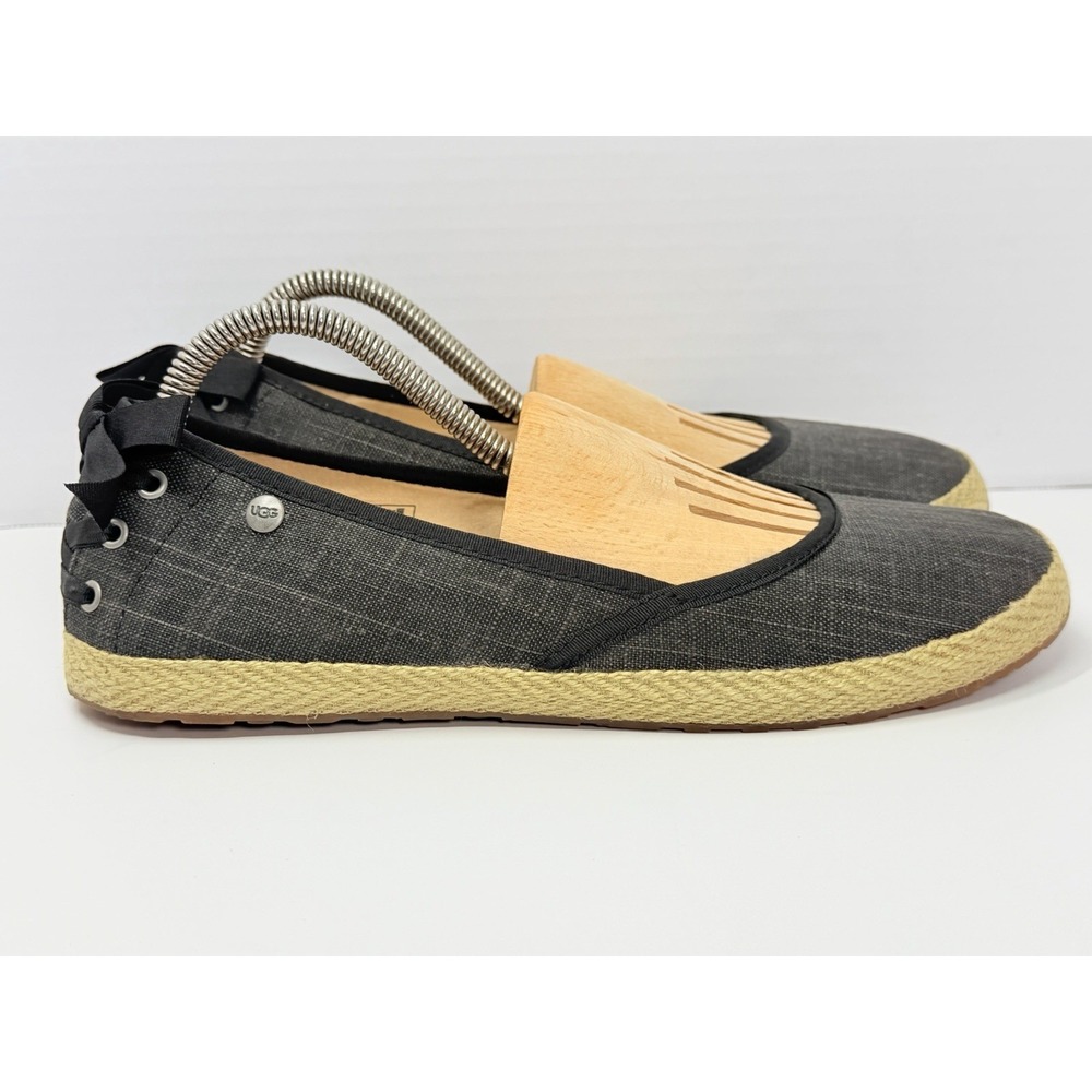 UGG Indah Women's 9 Night Gray Canvas Ribbon Espadrille Flats 1003493